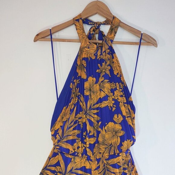 Lulumari Floral Wide Leg Halter Jumpsuit Pleated Boho Mod  Women's Medium - Picture 3 of 9